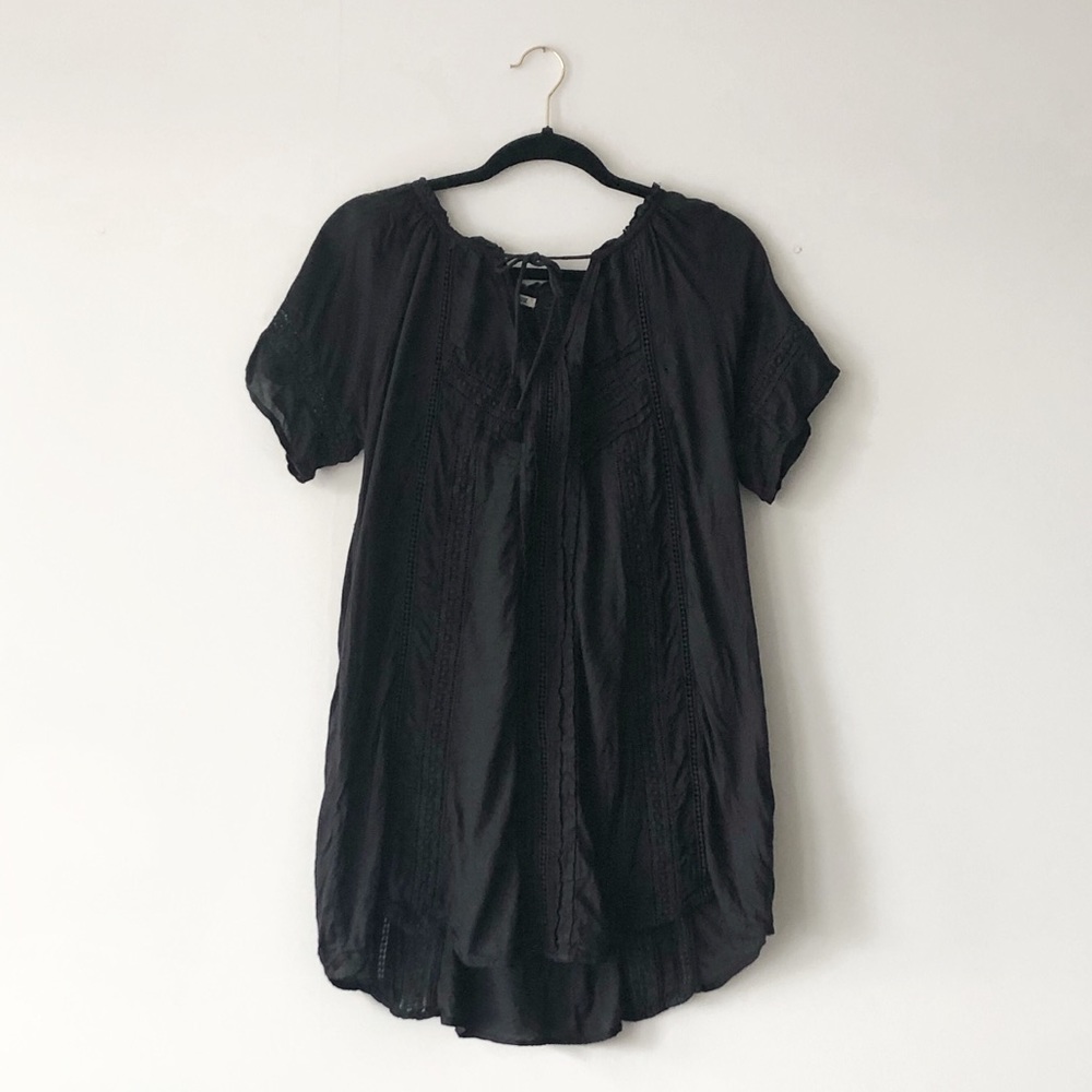 Vintage Black beach mini dress,cover up, summer dress, boho inspired, black lace